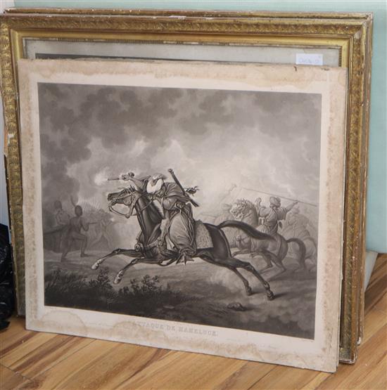 C. Vernet, four aquatints, Charge de Mameluck, etc. (two framed)